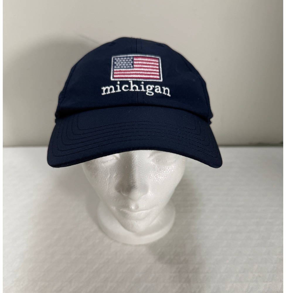 Vineyard‎ Vines Mens Michigan American Flag Performance Hat Navy Blue Adjustable